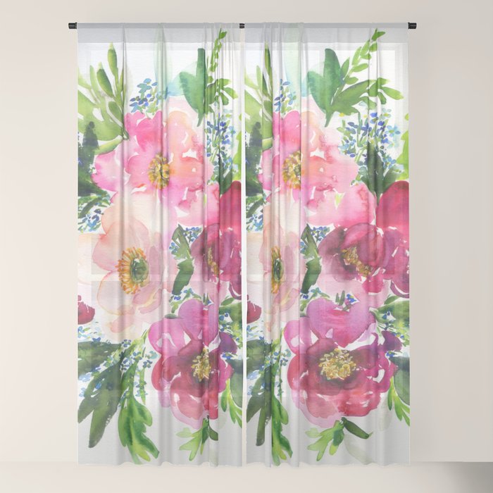 5 pink peonies in watercolor Window Curtain