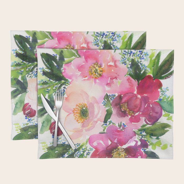 5 pink peonies in watercolor Placemat