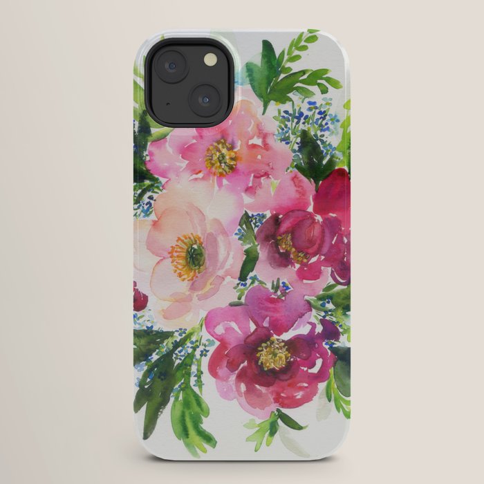 5 pink peonies in watercolor iPhone Case