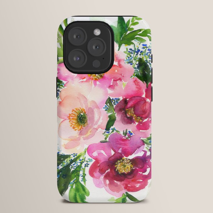 5 pink peonies in watercolor iPhone Case