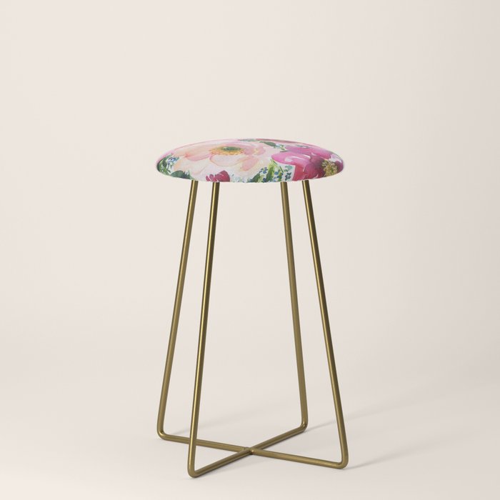 5 pink peonies in watercolor Stool