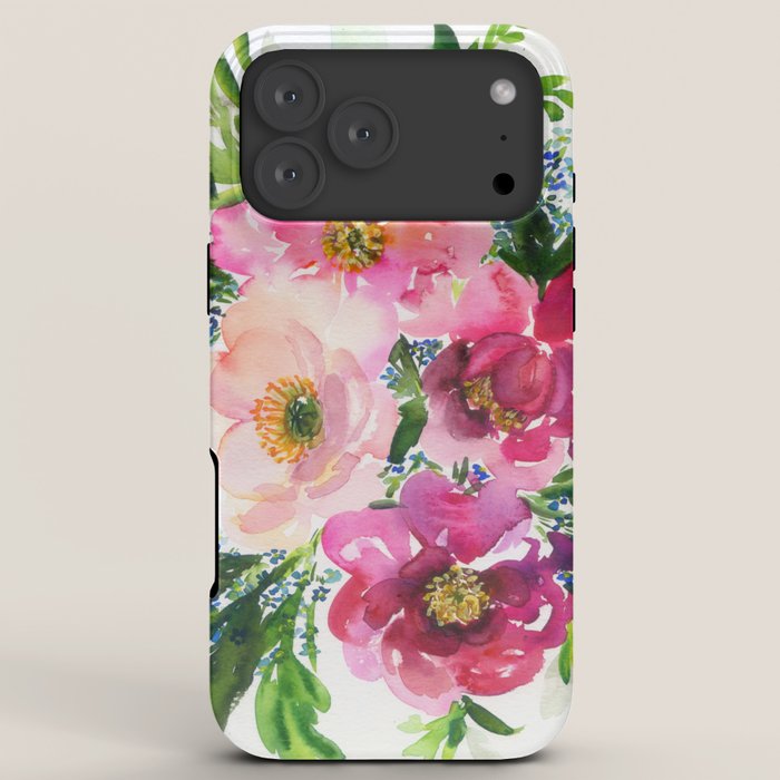 5 pink peonies in watercolor iPhone Case
