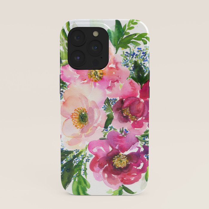 5 pink peonies in watercolor iPhone Case