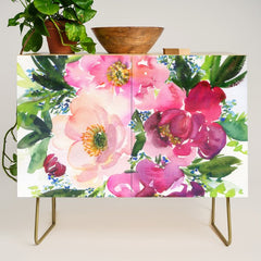 5 pink peonies in watercolor Credenza