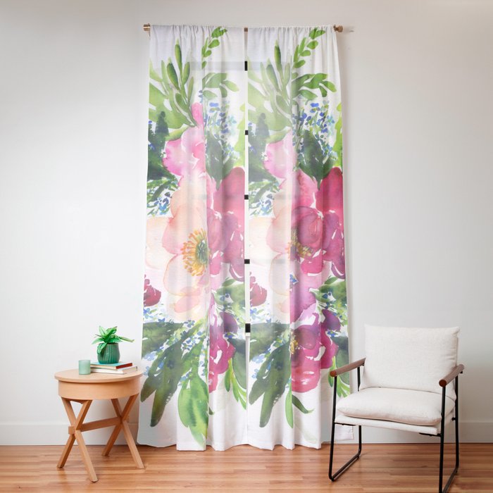 5 pink peonies in watercolor Window Curtain