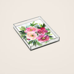 5 pink peonies in watercolor Acrylic Tray