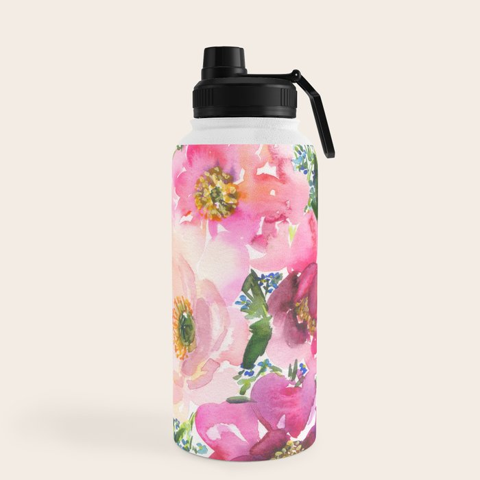 5 pink peonies in watercolor Water Bottle