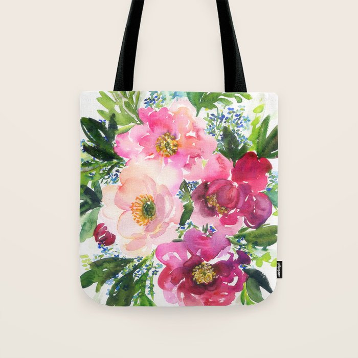 5 pink peonies in watercolor Tote Bag