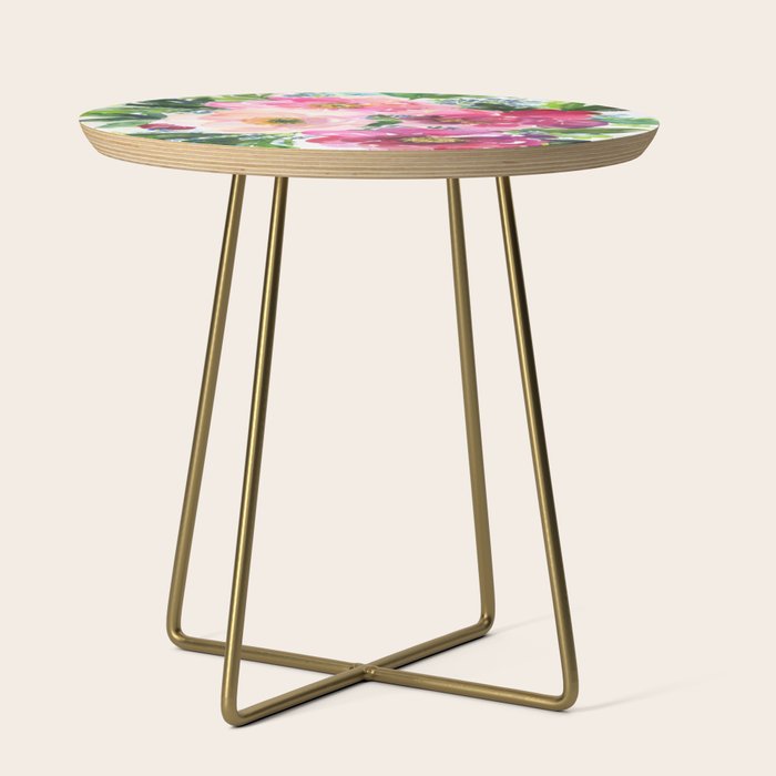 5 pink peonies in watercolor Side Table