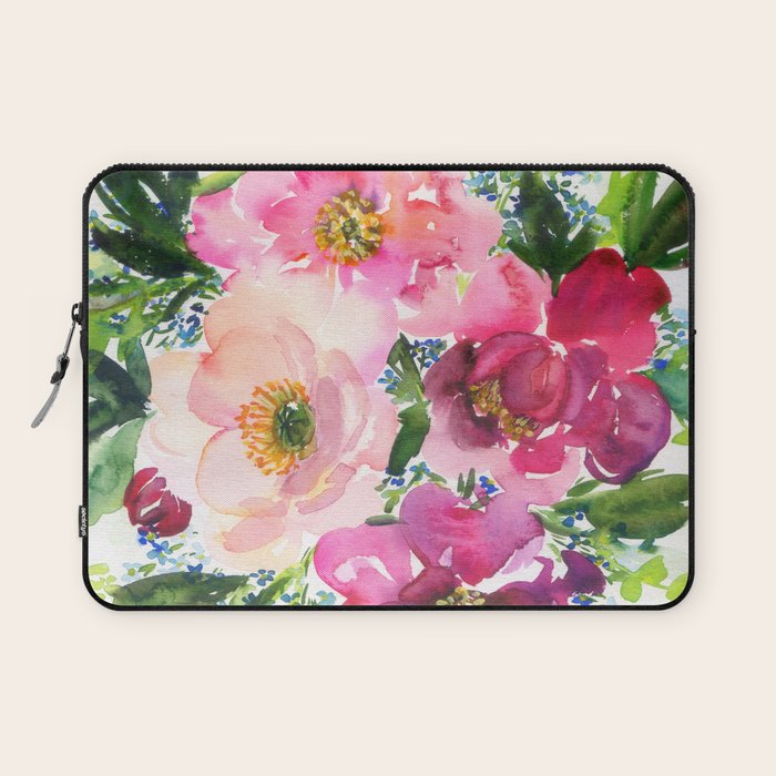 5 pink peonies in watercolor Laptop Sleeve