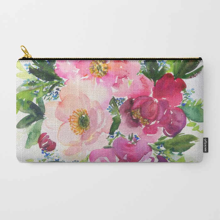 5 pink peonies in watercolor Carry All Pouch