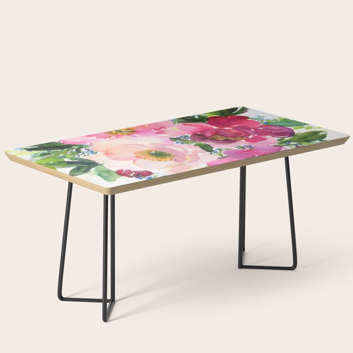 5 pink peonies in watercolor Coffee Table