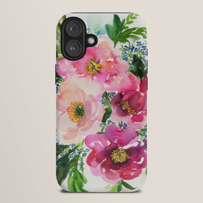 5 pink peonies in watercolor iPhone Case
