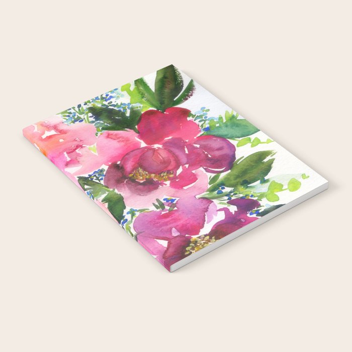 5 pink peonies in watercolor Notebook