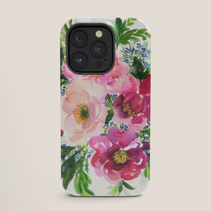 5 pink peonies in watercolor iPhone Case