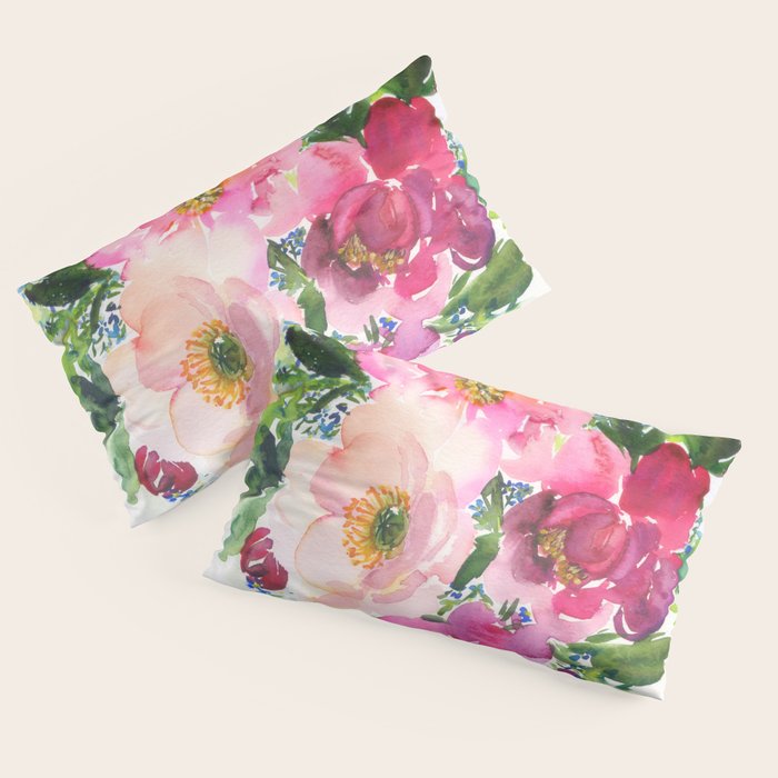 5 pink peonies in watercolor Pillow Sham