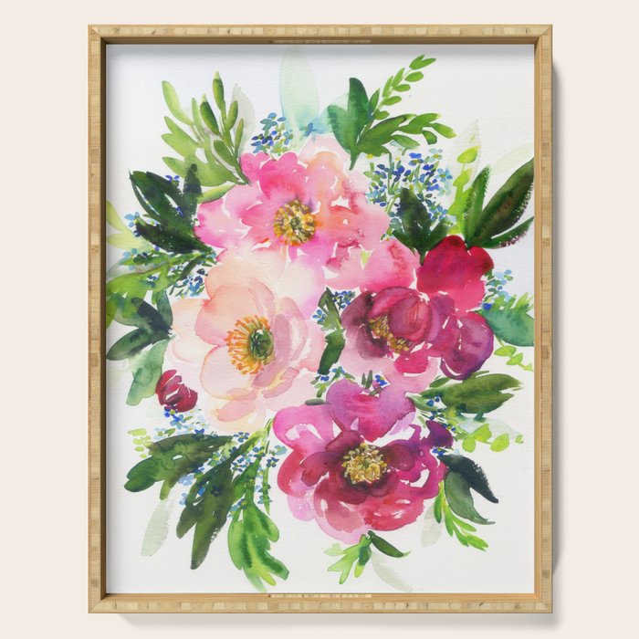 5 pink peonies in watercolor Serving Tray
