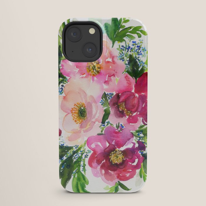 5 pink peonies in watercolor iPhone Case
