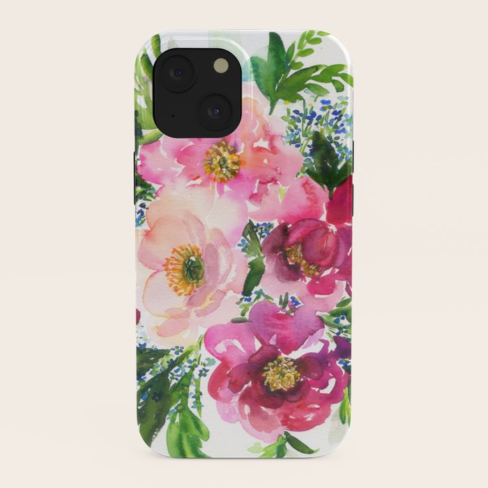 5 pink peonies in watercolor iPhone Case