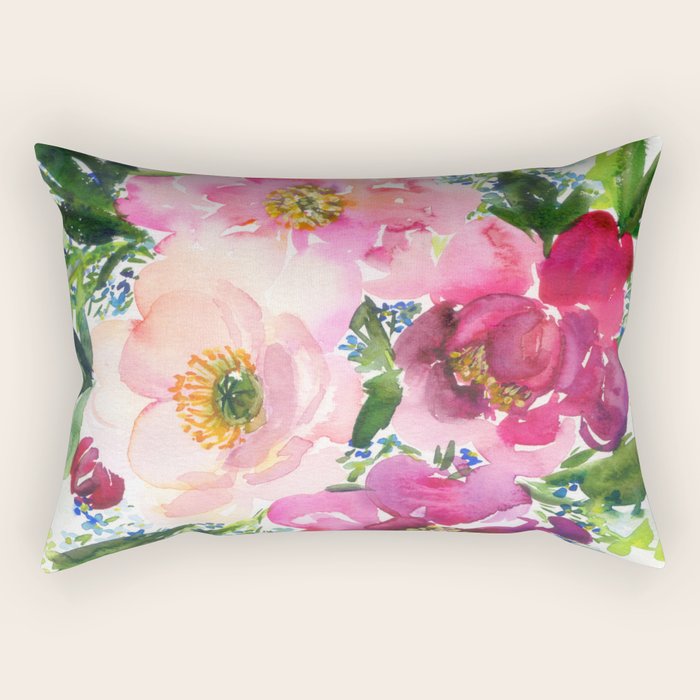5 pink peonies in watercolor Rectangular Pillow