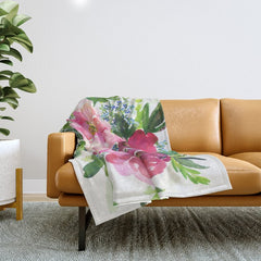 5 pink peonies in watercolor Throw Blanket