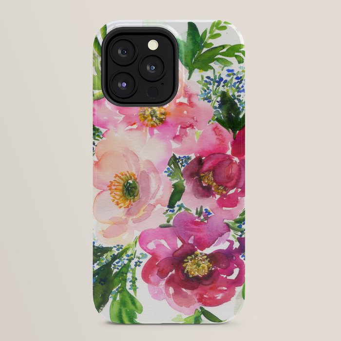 5 pink peonies in watercolor iPhone Case