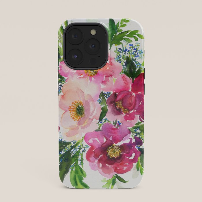 5 pink peonies in watercolor iPhone Case
