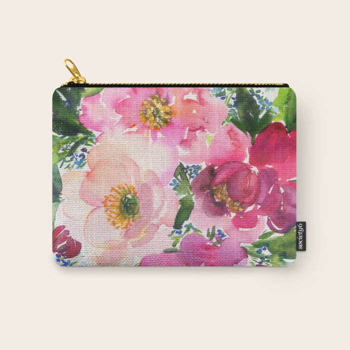 5 pink peonies in watercolor Carry All Pouch