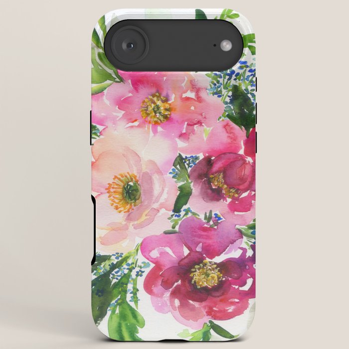 5 pink peonies in watercolor iPhone Case