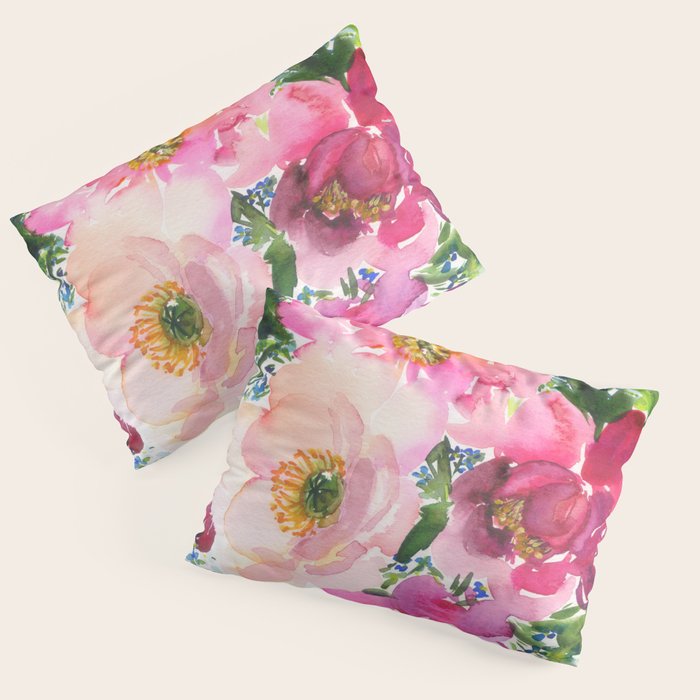 5 pink peonies in watercolor Pillow Sham