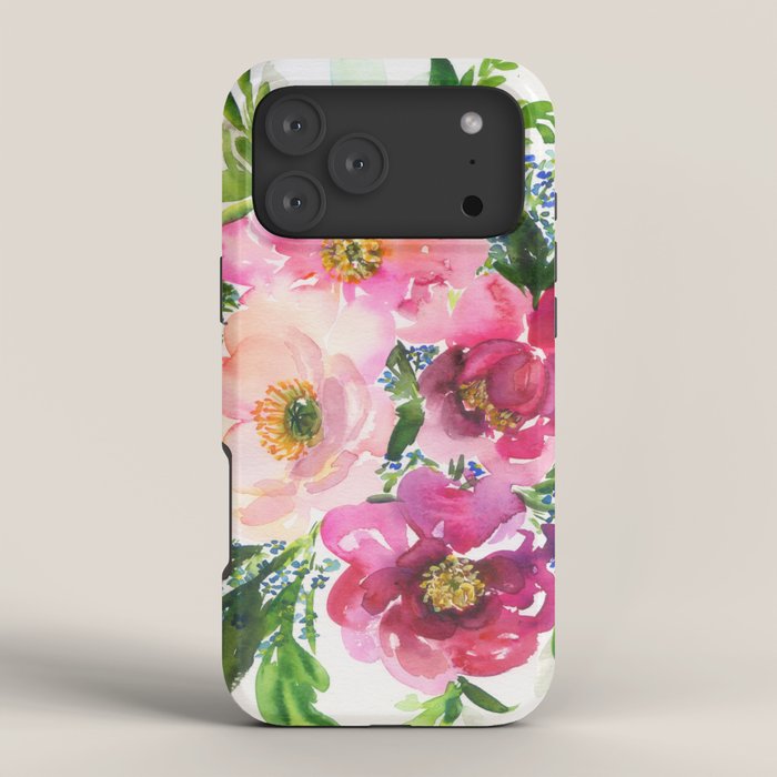 5 pink peonies in watercolor iPhone Case