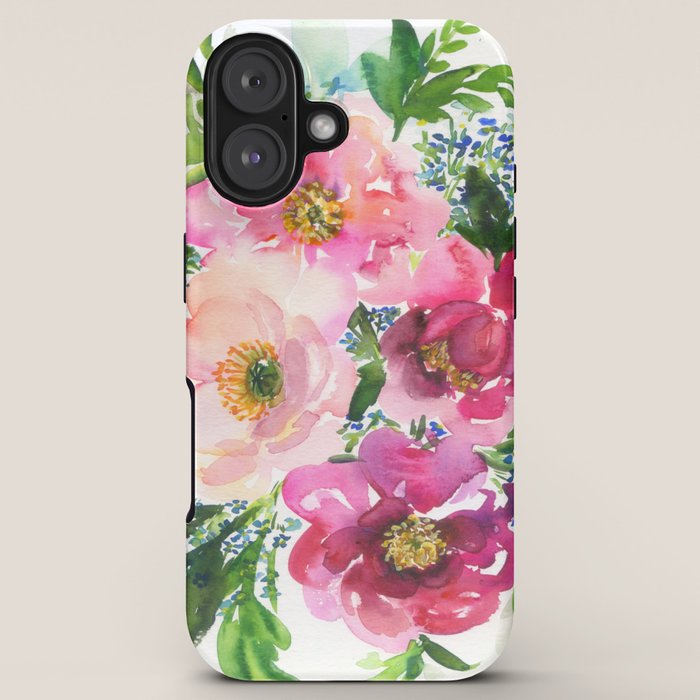 5 pink peonies in watercolor iPhone Case