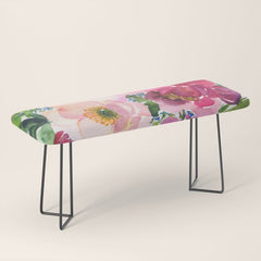 5 pink peonies in watercolor Bench