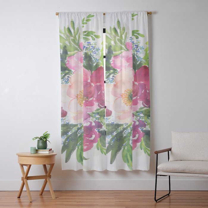 5 pink peonies in watercolor Window Curtain