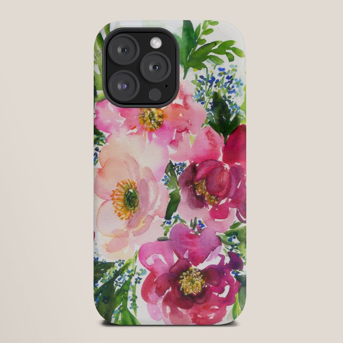 5 pink peonies in watercolor iPhone Case