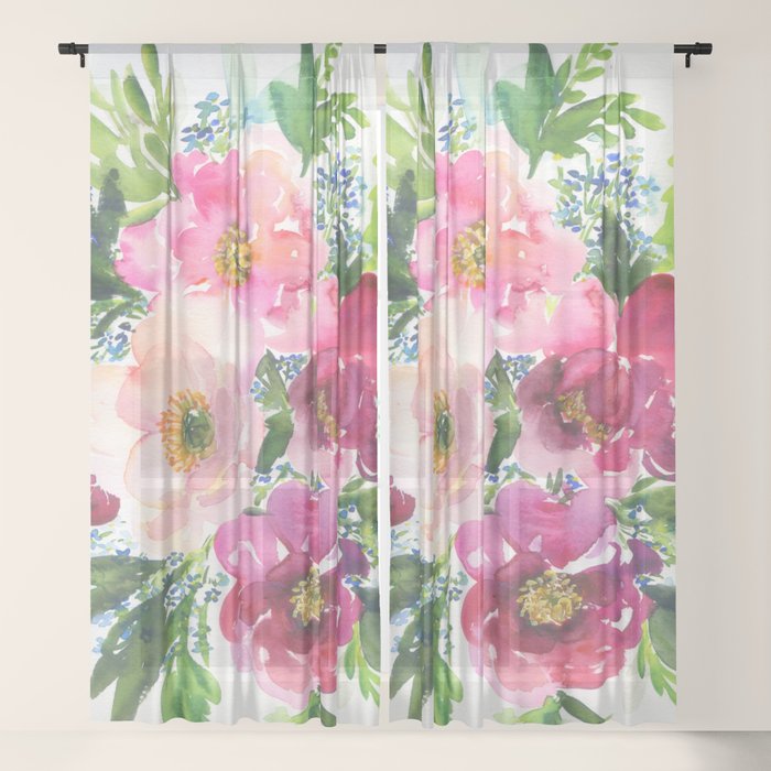 5 pink peonies in watercolor Window Curtain
