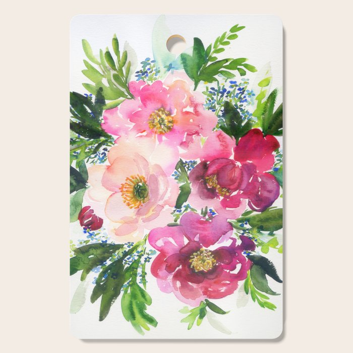 5 pink peonies in watercolor Cutting Board