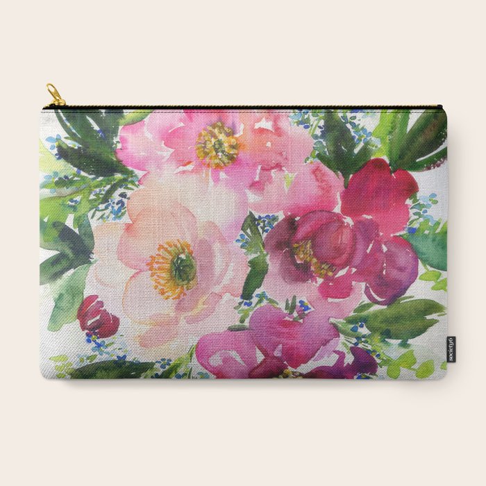5 pink peonies in watercolor Carry All Pouch