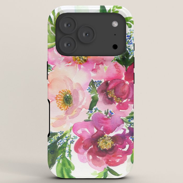 5 pink peonies in watercolor iPhone Case