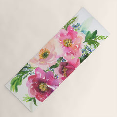 5 pink peonies in watercolor Yoga Mat