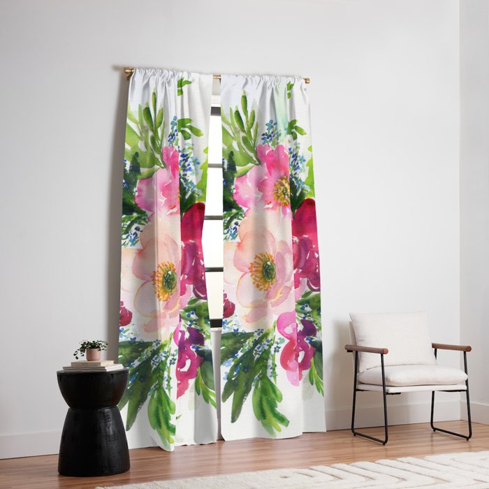 5 pink peonies in watercolor Window Curtain