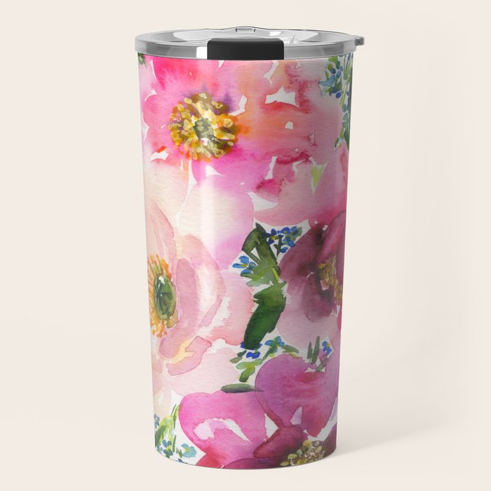 5 pink peonies in watercolor Travel Mug