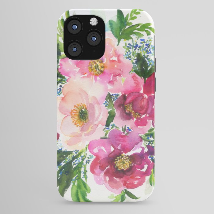 5 pink peonies in watercolor iPhone Case