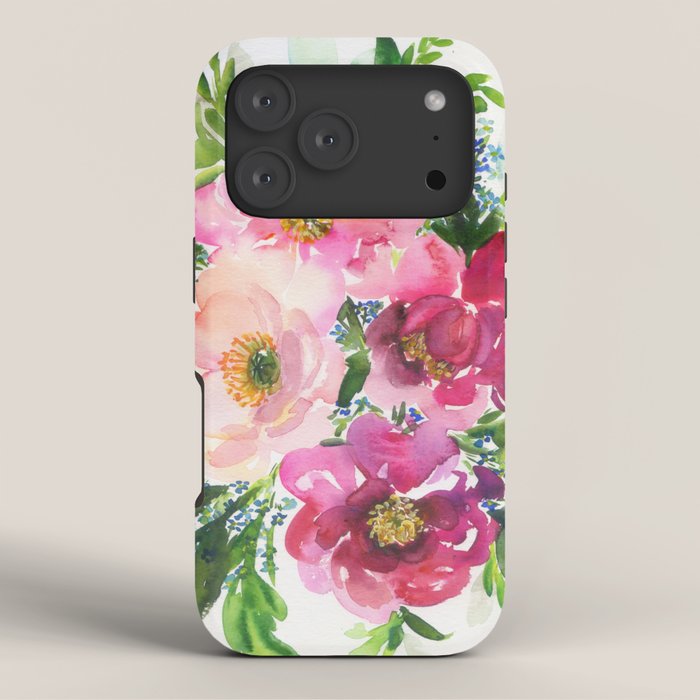 5 pink peonies in watercolor iPhone Case