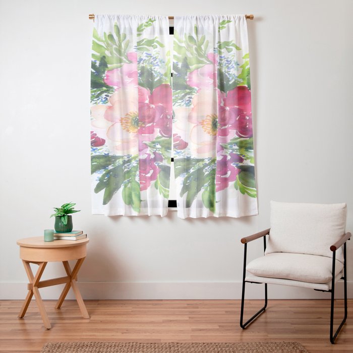 5 pink peonies in watercolor Window Curtain