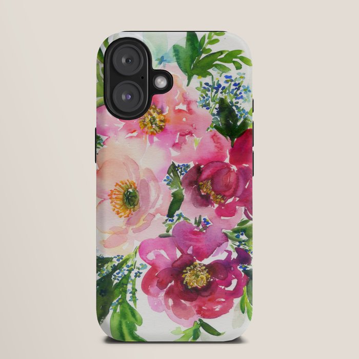 5 pink peonies in watercolor iPhone Case