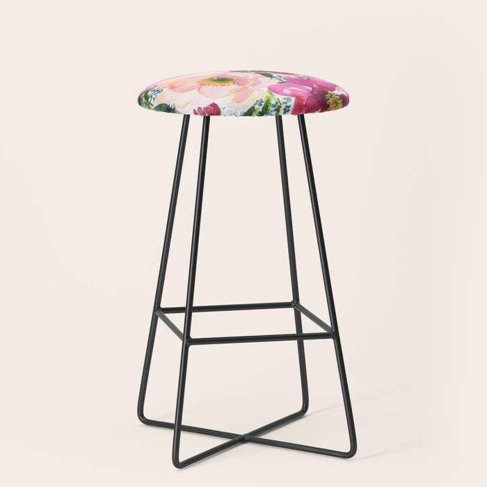 5 pink peonies in watercolor Stool