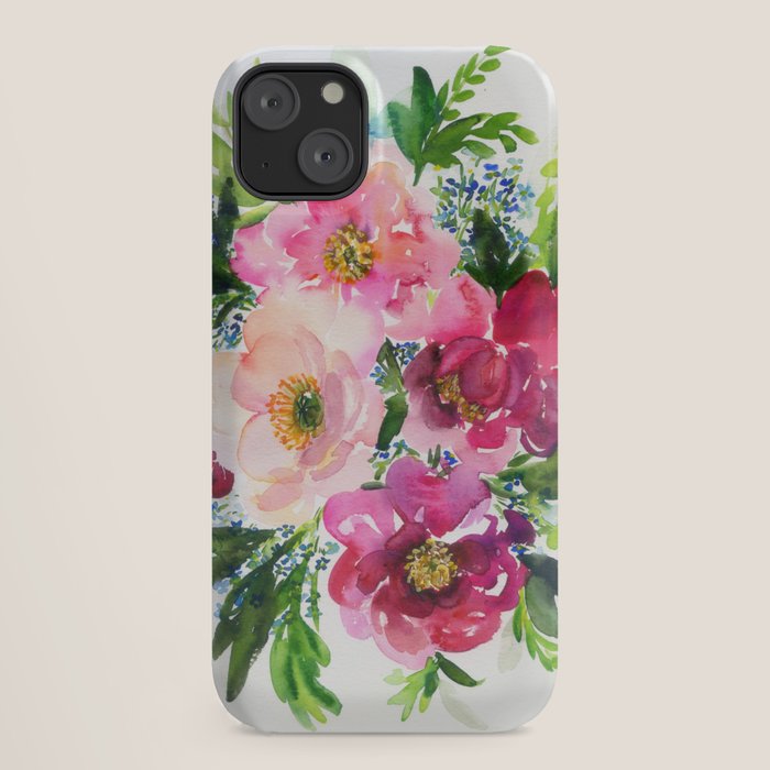 5 pink peonies in watercolor iPhone Case