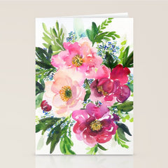 5 pink peonies in watercolor Stationery Card