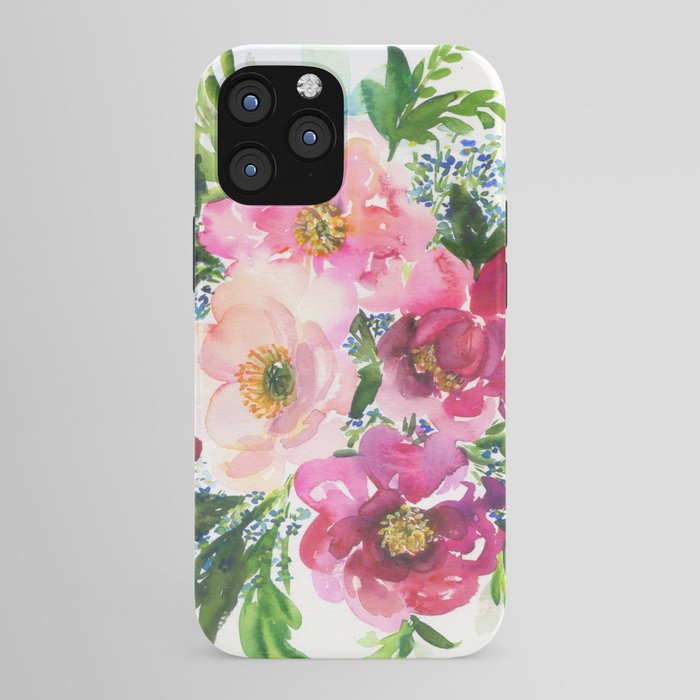 5 pink peonies in watercolor iPhone Case
